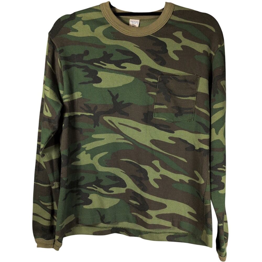 Vintage Rattlers Brand Green Camo Long Sleeve Textured Knit Thermal Shirt XL